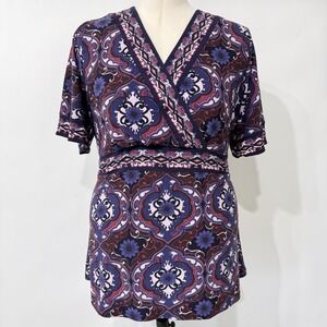 Venezia Paisley Faux Wrap Tunic Top Size 14/16 Sequins Tie Back Work Evening